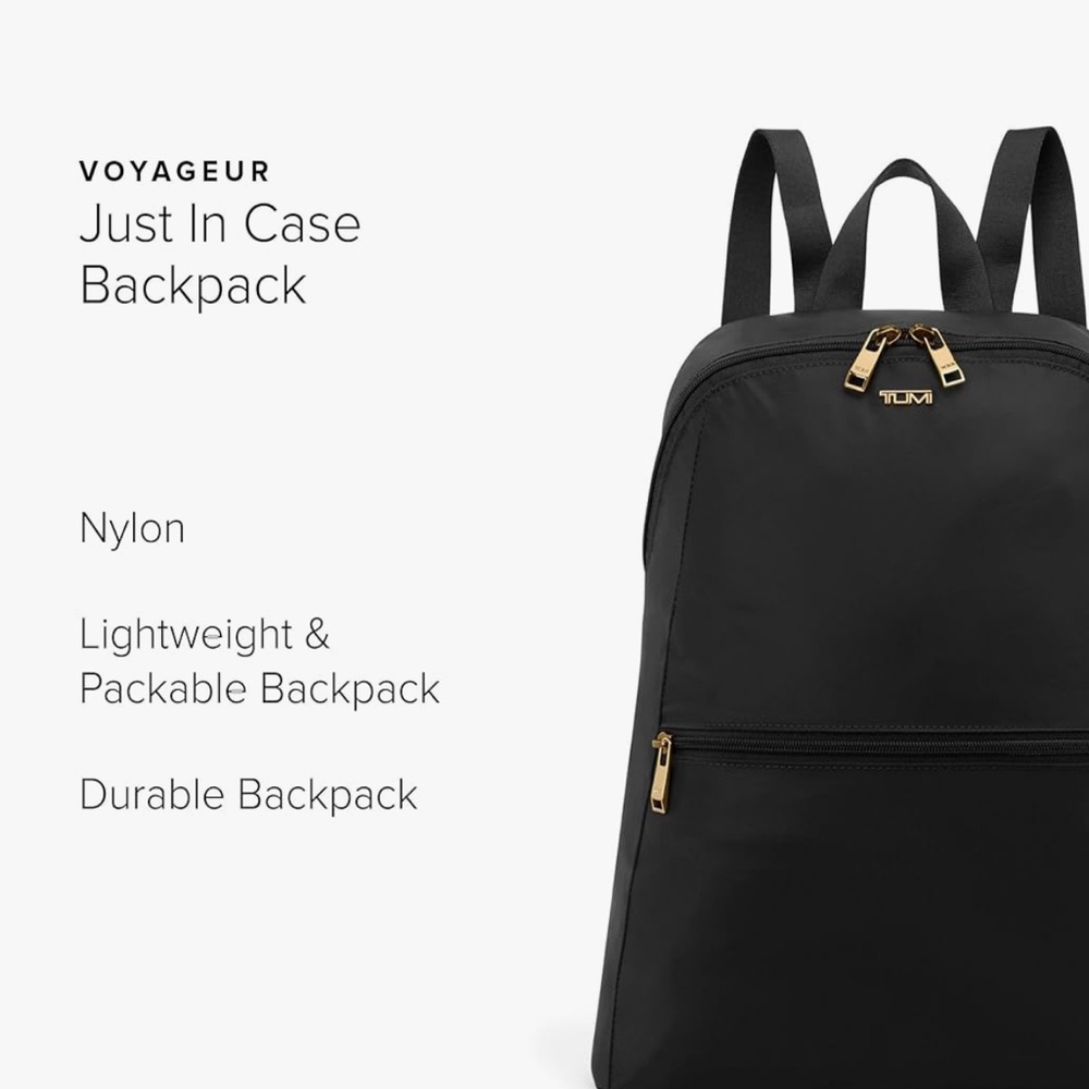 TUMI - Just In Case Foldable Backpack - Black with Gold Hardware - Picture 2 of 9